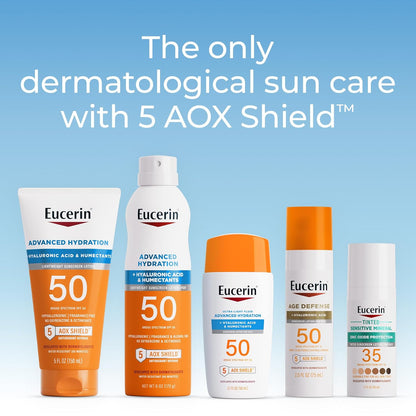 Eucerin Sun Advanced Hydration SPF 50 – Premium Dermatologist-Developed Face Sunscreen with 5 AOX Shield, Elevated Vanity Essential