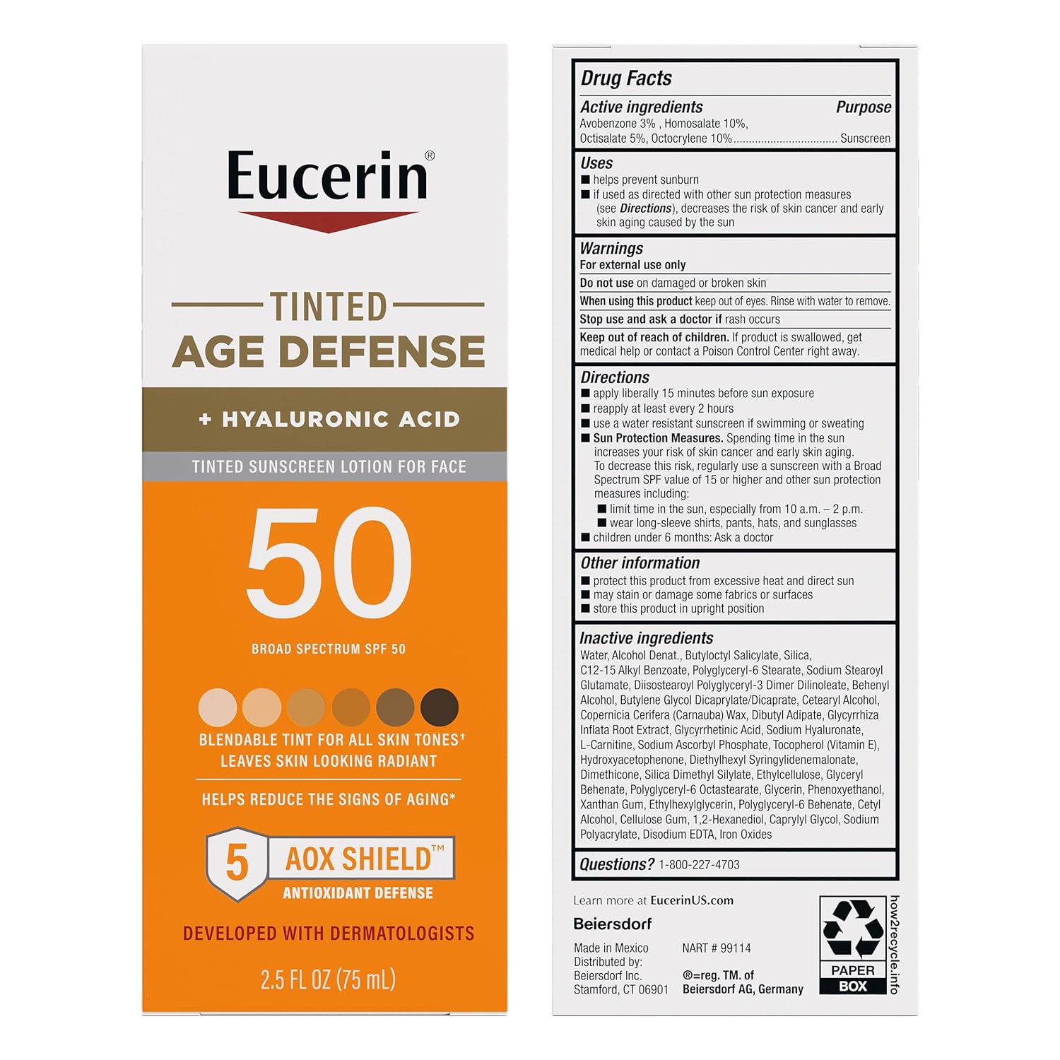 Eucerin Sun Tinted Age Defense Face Sunscreen Lotion SPF 50 – Travel-Size Tinted SPF for On-the-Go Sun Protection