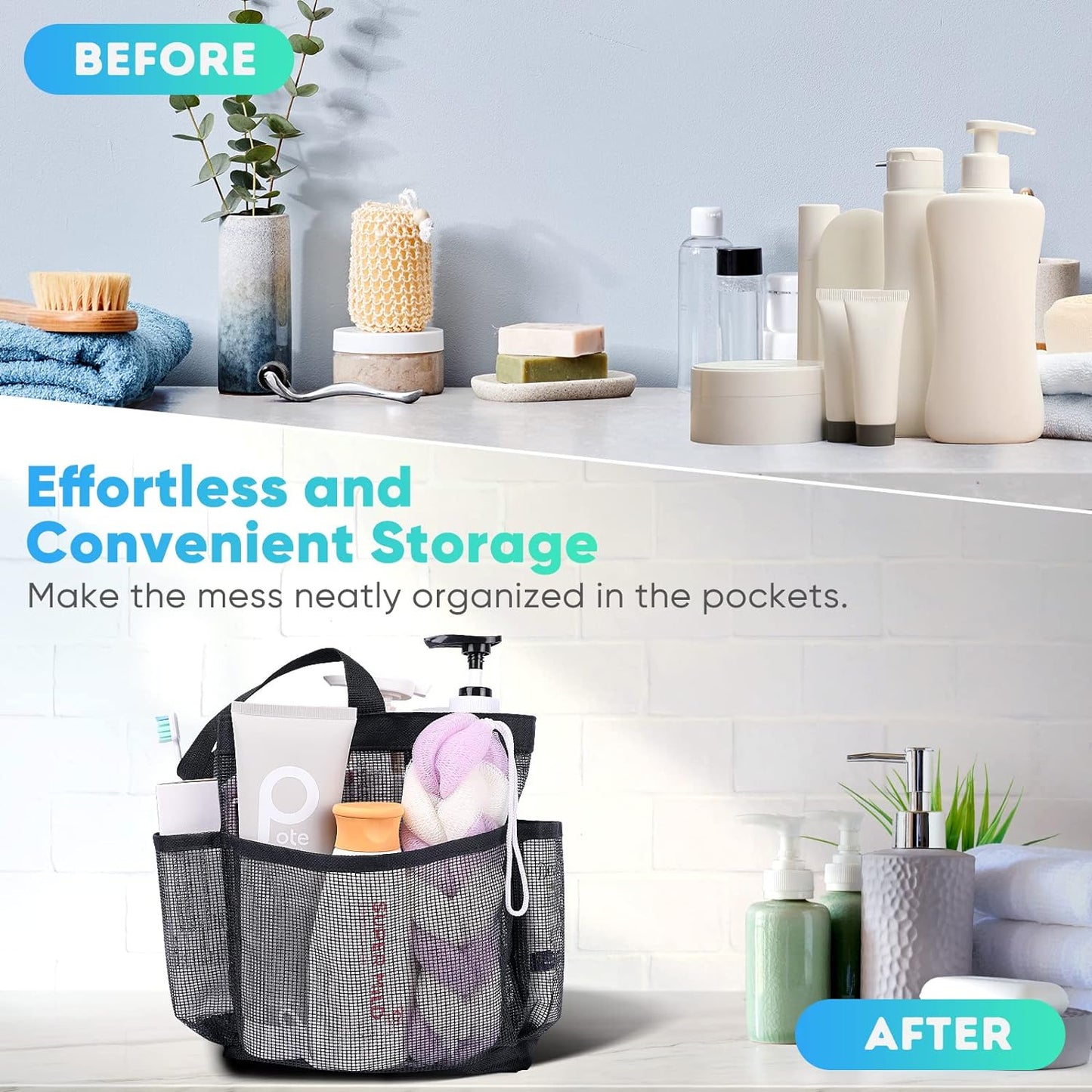 EUDELE Lightweight Shower Caddy 1.06 oz – Less-Is-More Beach and Gym Tote in Solid Black and Pastel Colors
