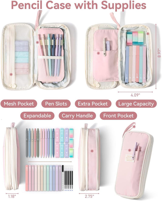 expandable multi-compartment pencil case with smooth zipper and soft waterproof material