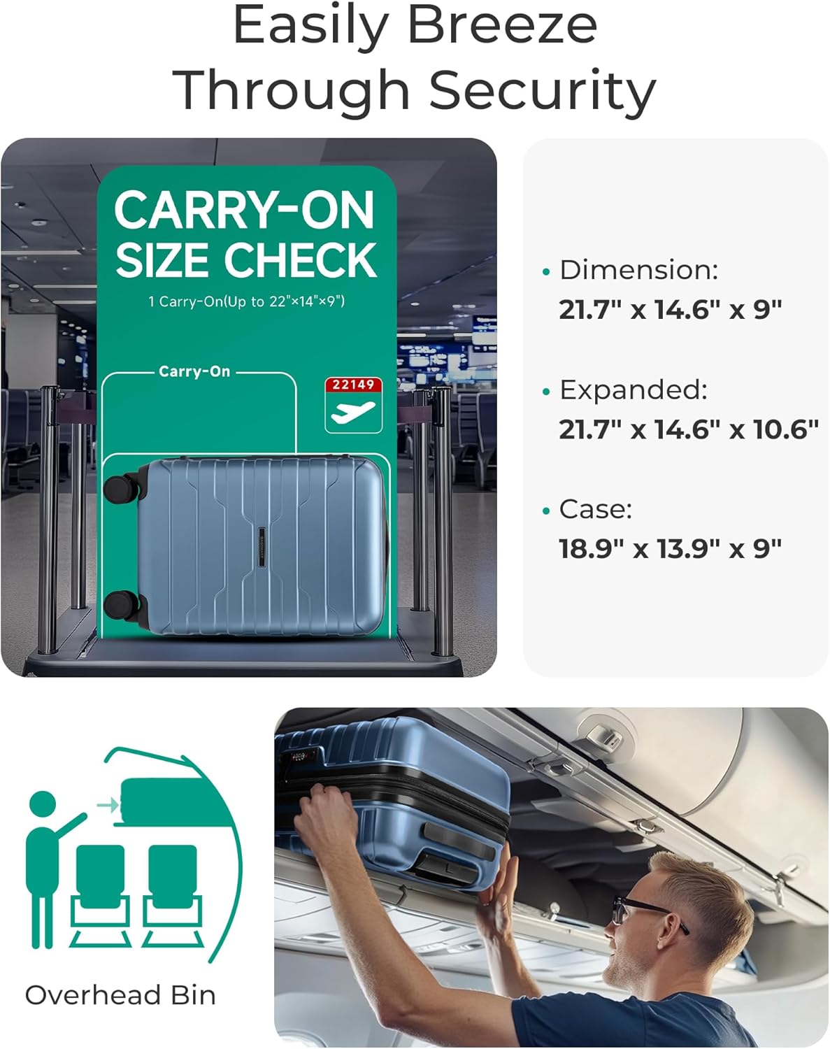 expandable zipper adding 1.6 inches of depth (35l to 42l capacity)