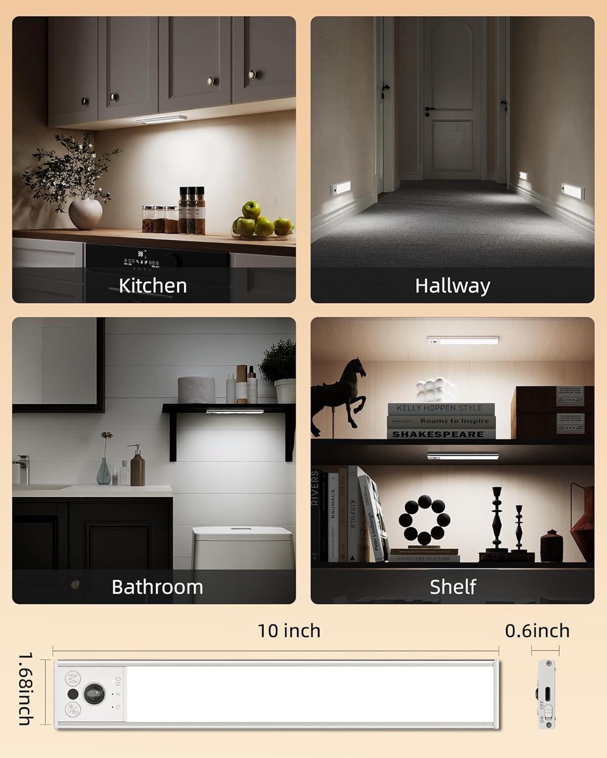 EZVALO 10inch Under Cabinet Lighting, Thoughtful Housewarming Gift for New Homeowners & Renters, Ready-to-Use Cordless LED (2 Pack)