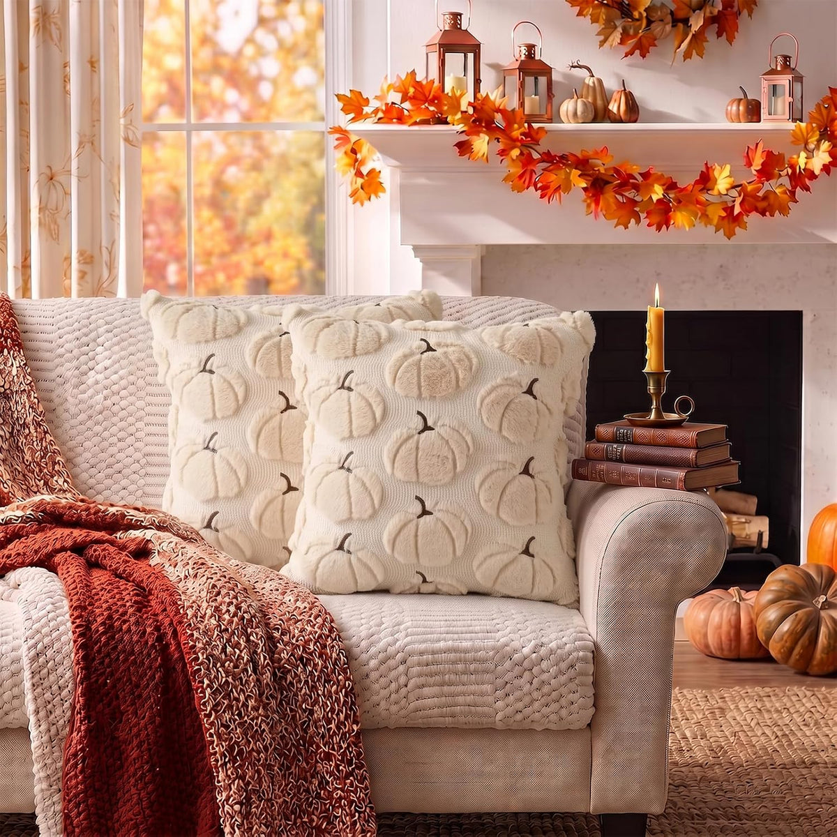 Fallcove Pumpkin Pillow Covers – Housewarming Gift for New Homeowners, 18x18 Set of 2 Pink