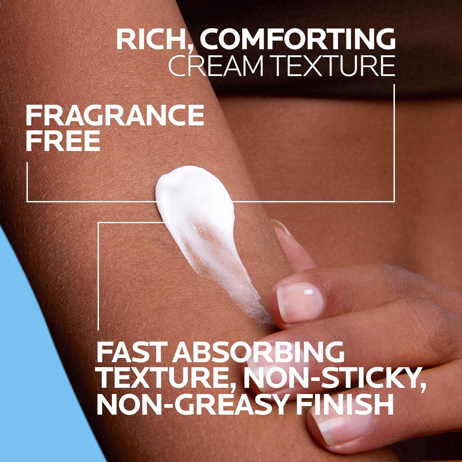 fast-absorbing, non-greasy texture with velvety finish