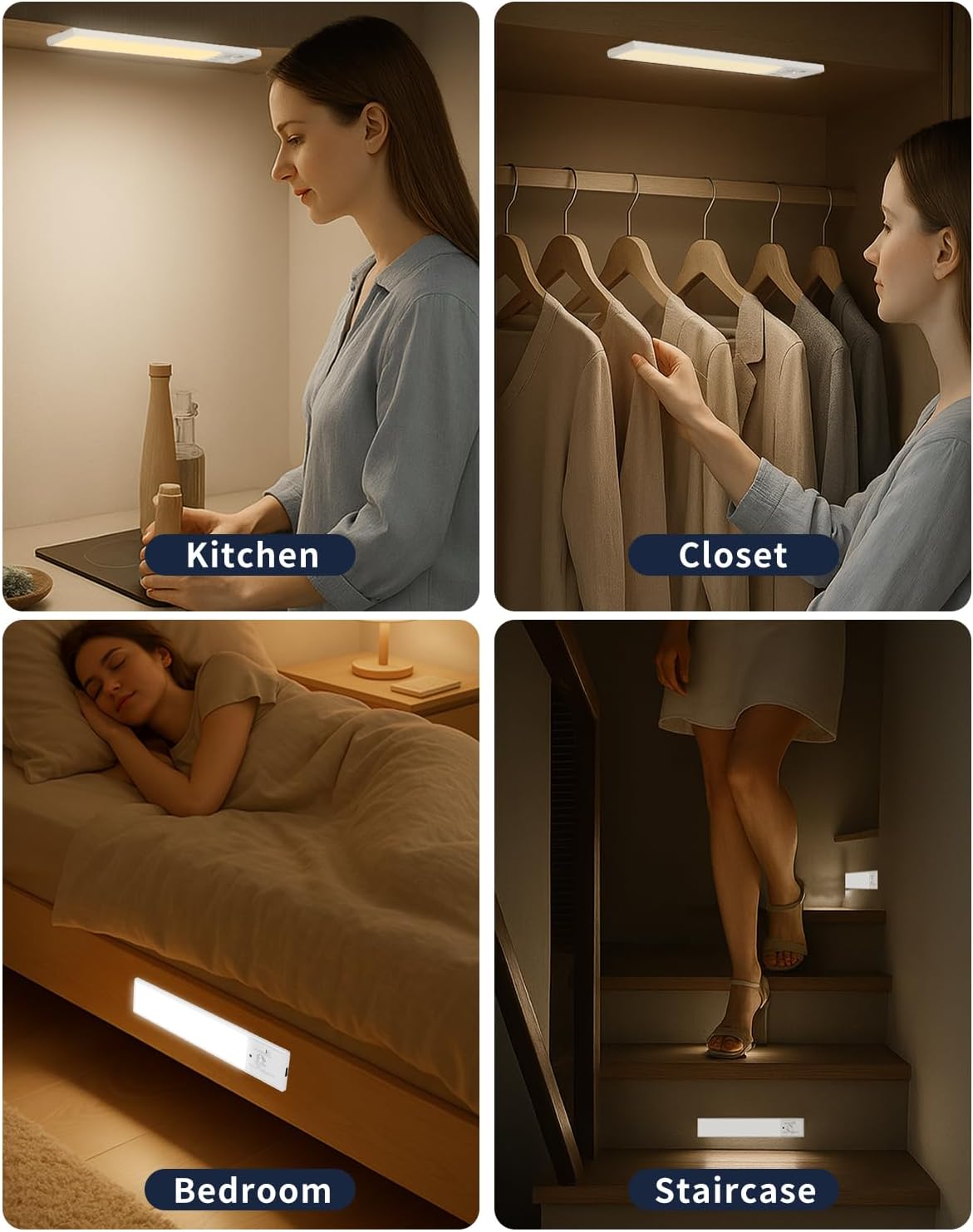 FBY Under Cabinet Lighting, Child-Safe Motion Sensor LED for Nursery and Kids Bedrooms, 3-Pack USB Rechargeable