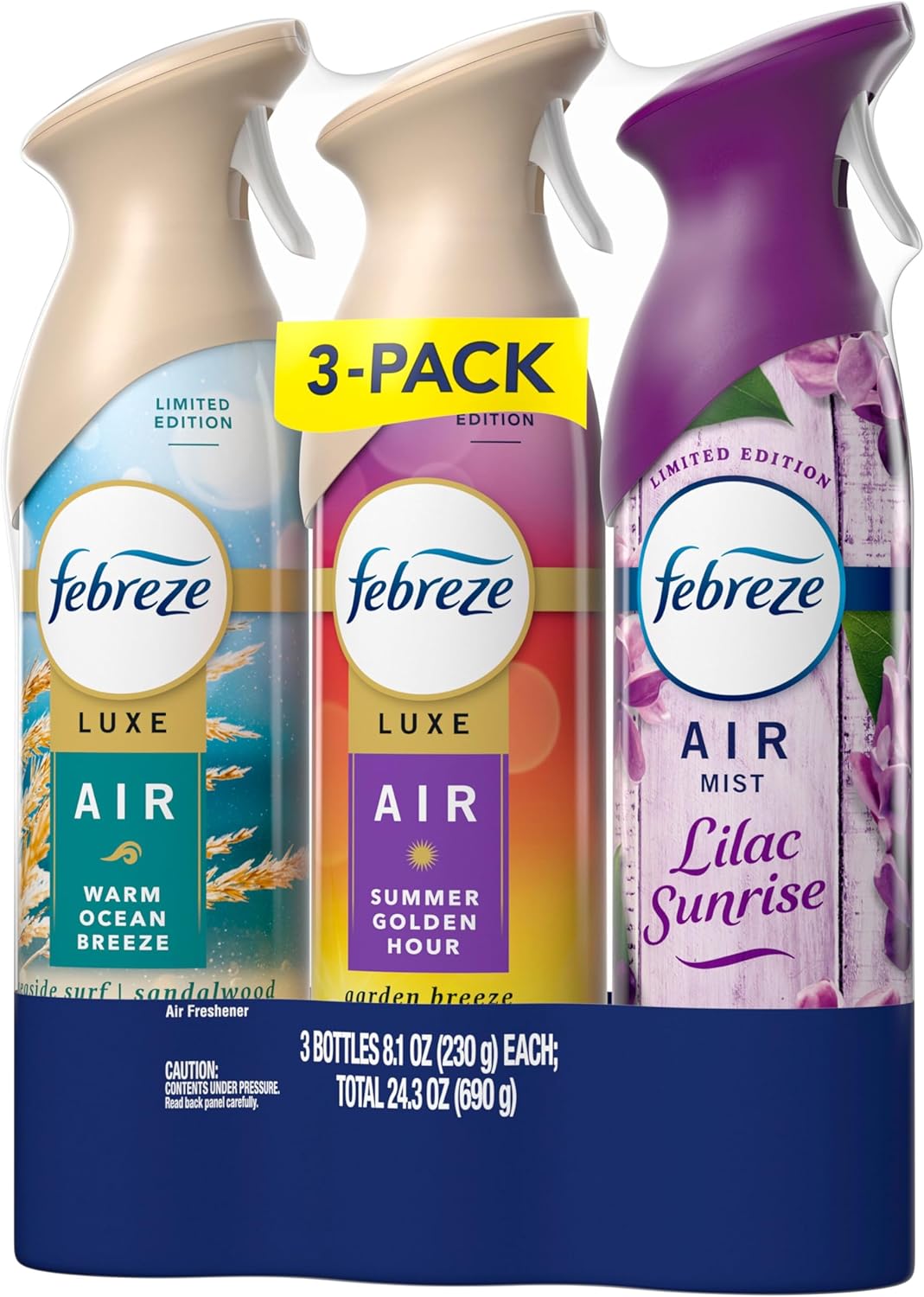 Febreze Air Mist Variety Pack – Calming Bedroom Wind-Down Ritual, Lilac Sunrise Summer Peaches Mango Splash Trio