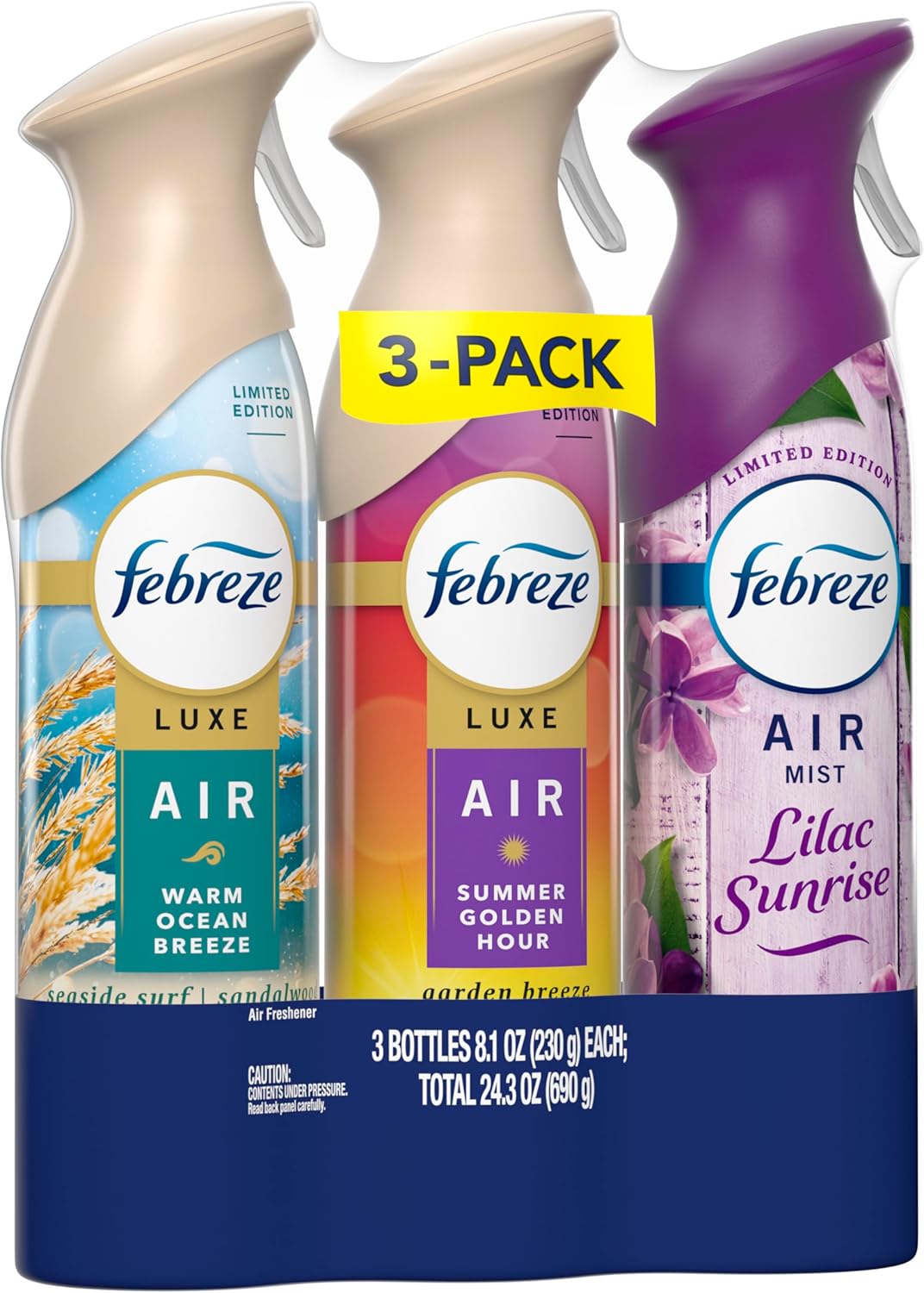 Febreze Air Mist Variety Pack – Calming Bedroom Wind-Down Ritual, Lilac Sunrise Summer Peaches Mango Splash Trio