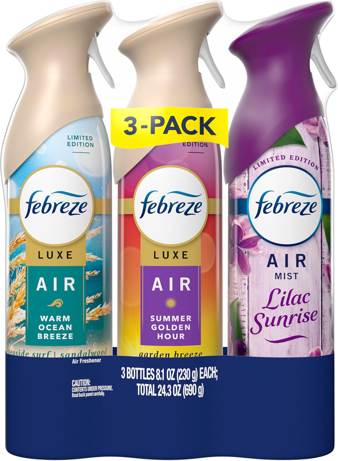 Febreze Air Mist Variety Pack – Calming Bedroom Wind-Down Ritual, Lilac Sunrise Summer Peaches Mango Splash Trio
