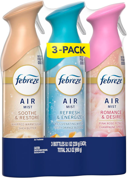 Febreze Air Mist Variety Pack – Long-Lasting Aromatherapy Spray for Yoga Room and Meditation Space, Soothe & Restore Scent