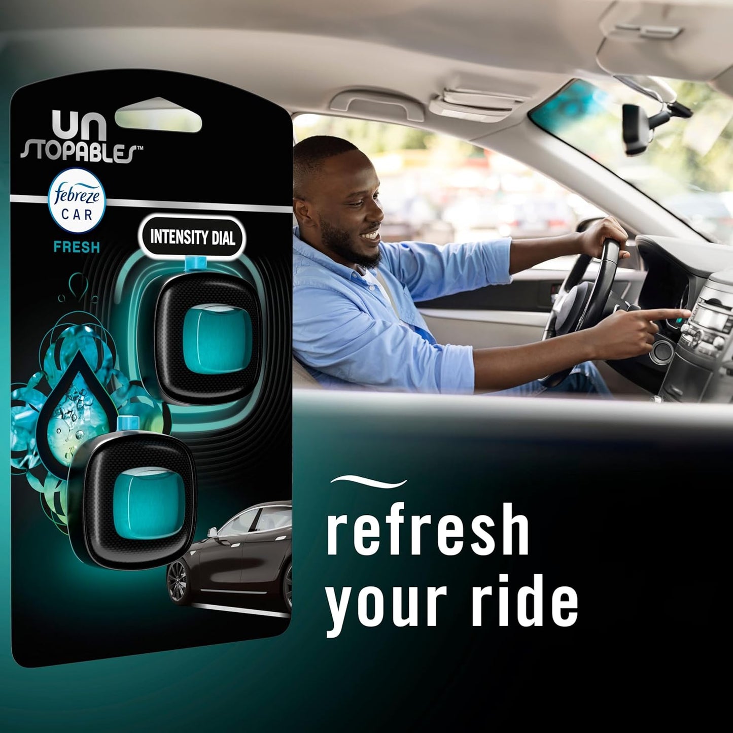Febreze Car Air Freshener Vent Clip – Daily Wellness Ritual for Commuters Who Crave a Calm, Laundry-Fresh Cabin, Unstopables Fresh, 1 Count