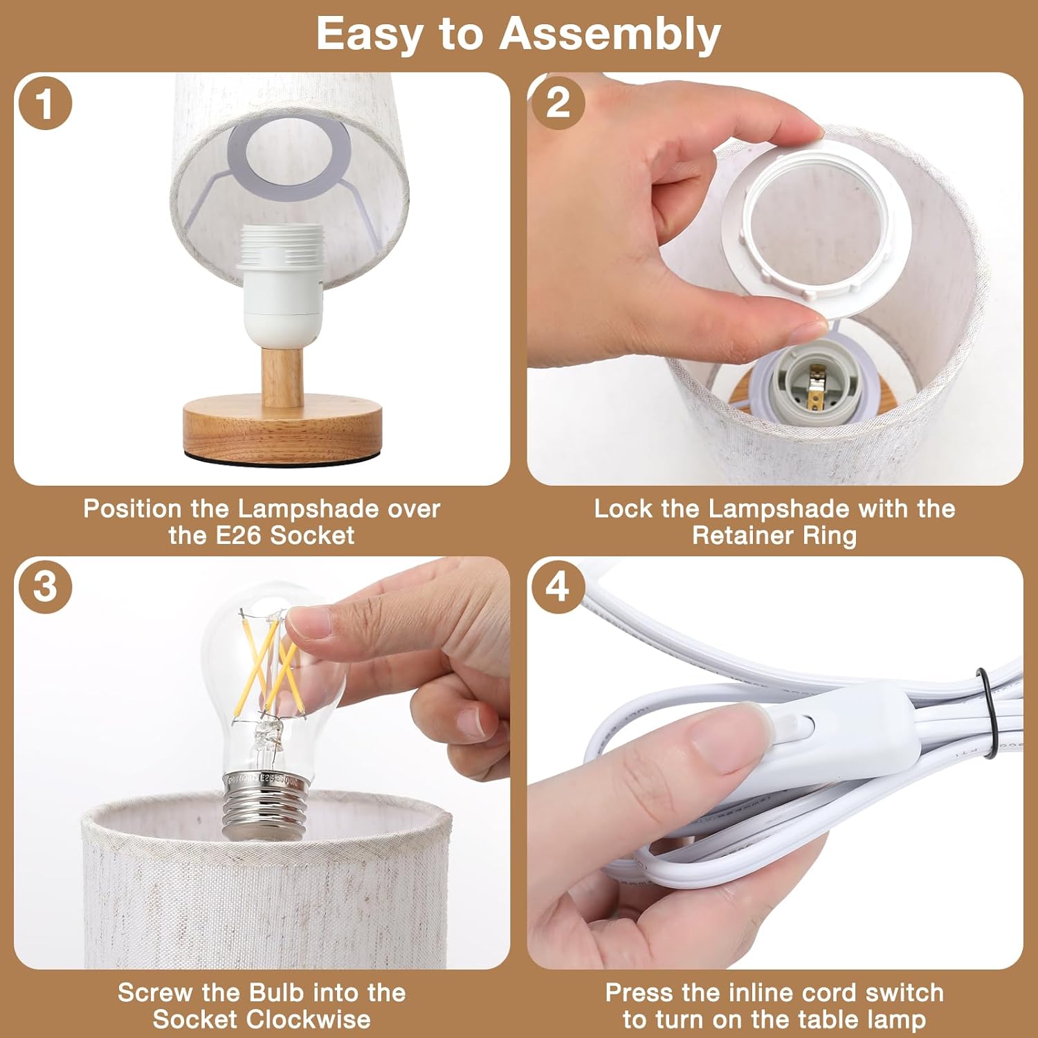 Fenmzee Small Table Lamp for Bedroom - Nursery Night Lamp with Soft 3000K Glow and Child-Safe Inline Switch