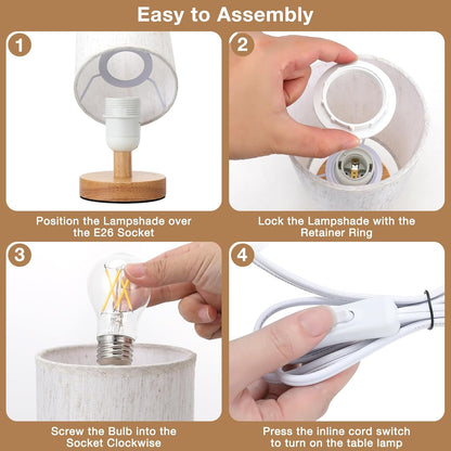 Fenmzee Small Table Lamp for Bedroom - Nursery Night Lamp with Soft 3000K Glow and Child-Safe Inline Switch