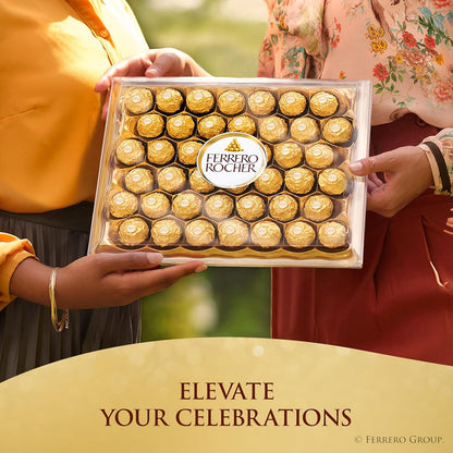 Ferrero Rocher Hazelnut Milk Chocolate Box – Elegant Birthday Gift for Women and Mom, Individually Wrapped Gourmet Candy
