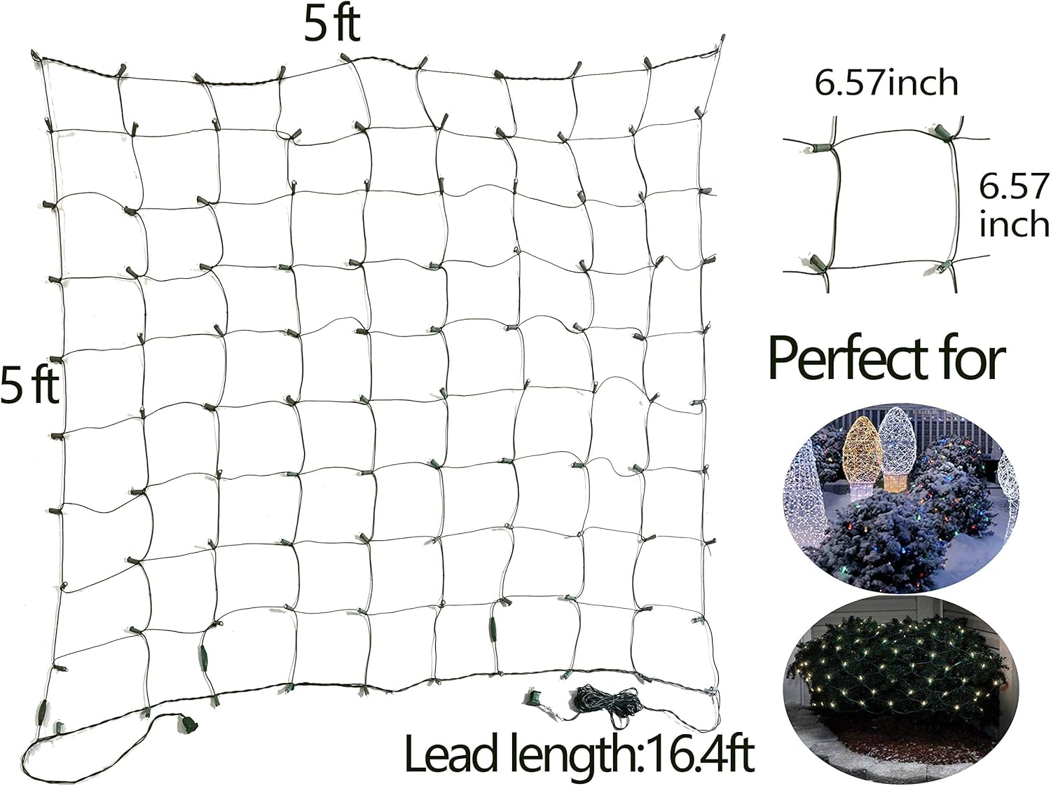 FestoonNET Pro – Weatherproof 5x5ft Green Wire Net Lights for Backyard Bushes, Pergola and Gazebo Holiday Decor