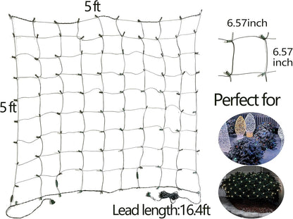 FestoonNET Pro – Weatherproof 5x5ft Green Wire Net Lights for Backyard Bushes, Pergola and Gazebo Holiday Decor