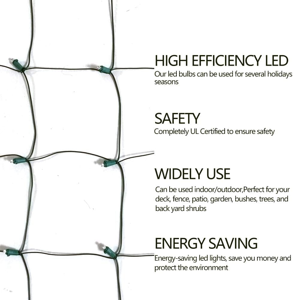 FestoonNET Pro – Weatherproof 5x5ft Green Wire Net Lights for Backyard Bushes, Pergola and Gazebo Holiday Decor