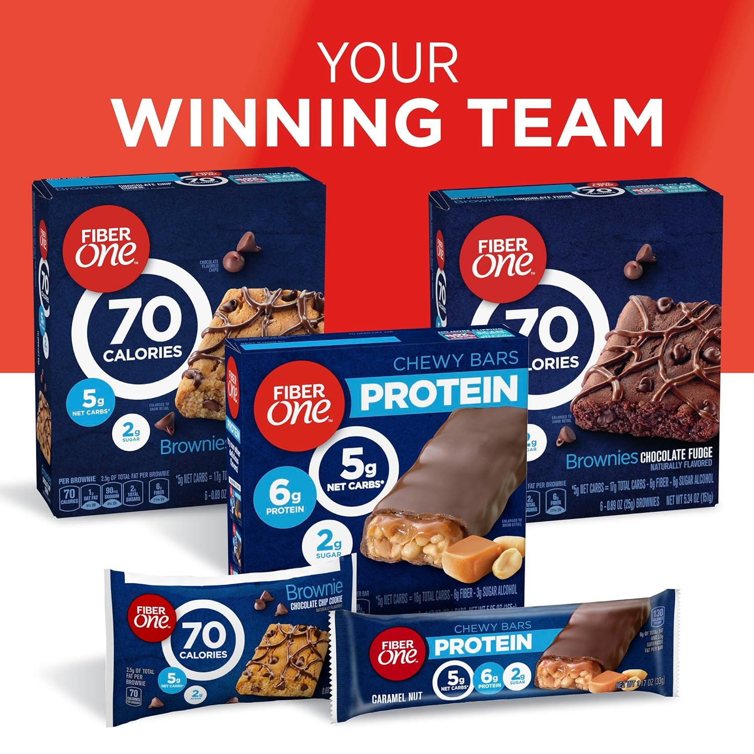 Fiber One Chocolate Fudge Brownies, 70 Calorie Desk Snack Bars for Home Office Focus Breaks, 18 Count