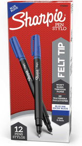 Sharpie Felt Tip Pens, Fine Point (0.4mm) Blue, 12 Count – Office Desk Essential for Note-Taking and Task Lists