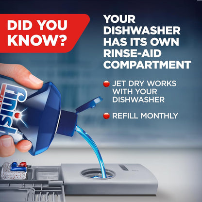 Finish Jet-Dry Dishwasher Rinse Aid for Busy Home Kitchens, Faster Streak-Free Drying After Every Cycle