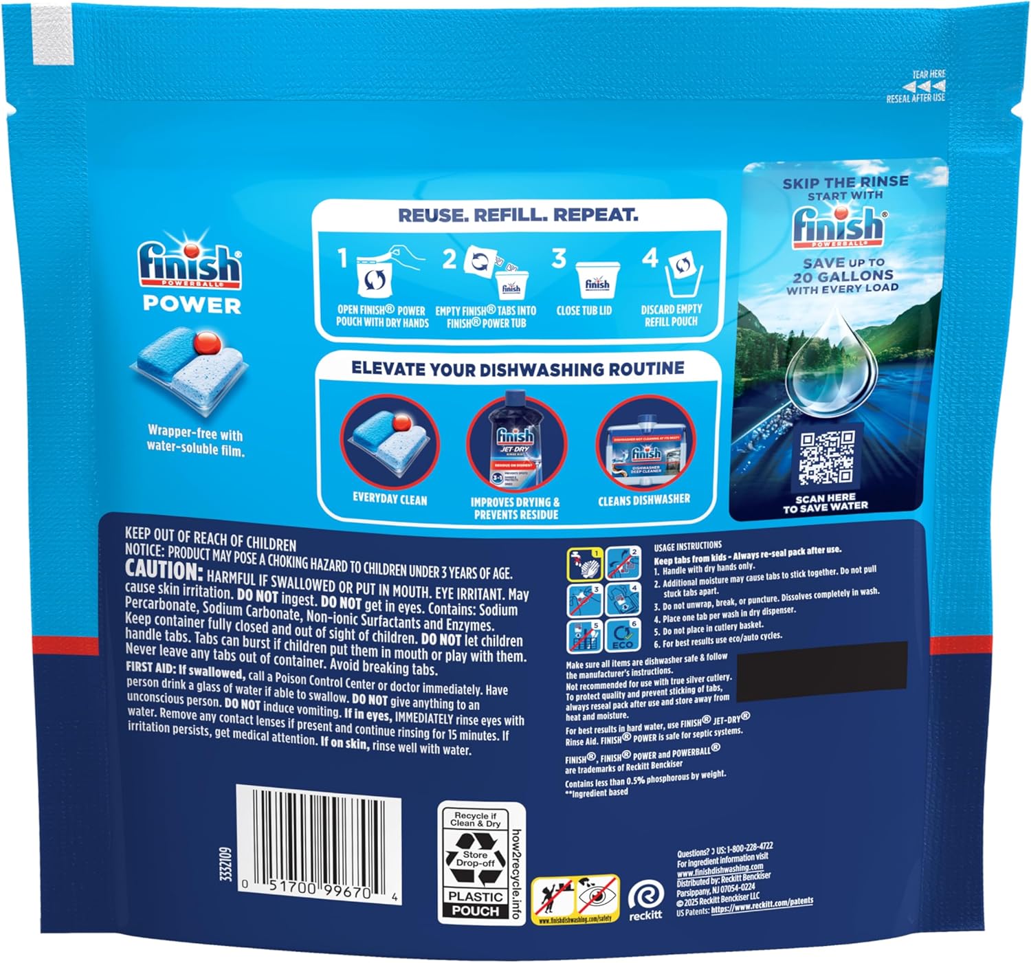 Finish Power Dishwasher Pods for Busy Home Offices, No-Pre-Rinse Deep Clean for Weeknight Dish Loads