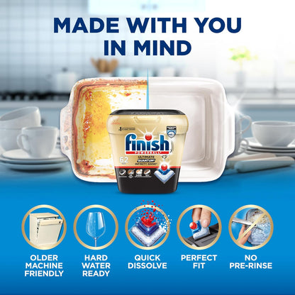 Finish Ultimate Quantum Infinity Shine Dishwasher Pods – Home Office Break-Room Cleanup, Burns Through 24-Hour Dried-On Food