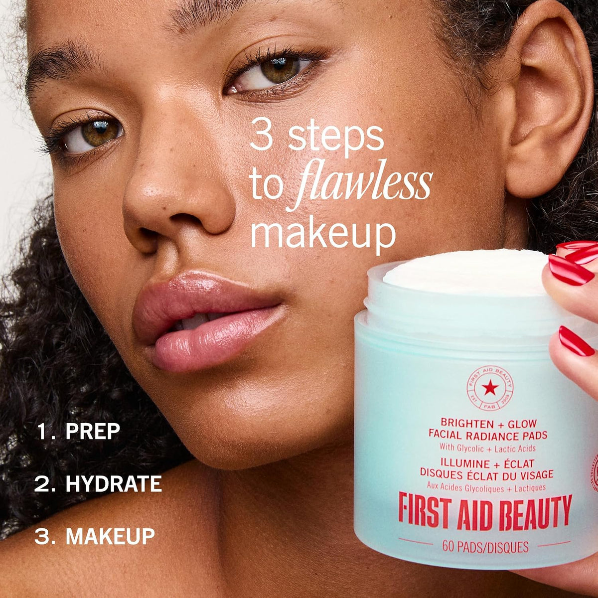 First Aid Beauty Brighten + Glow Facial Radiance Pads – Clean One-Step Exfoliation for Minimalist Vanities, Glycolic + Lactic Pads