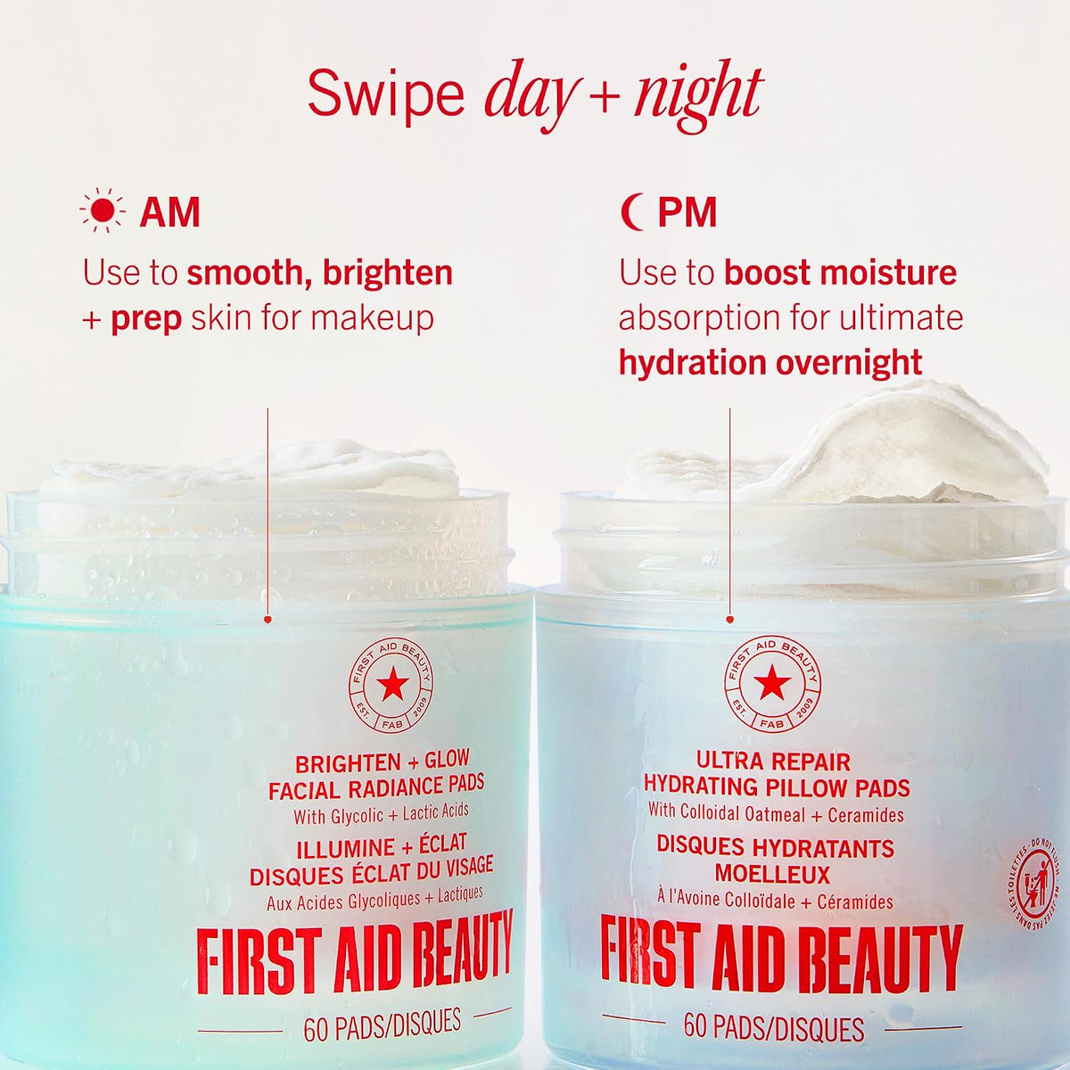 First Aid Beauty Brighten + Glow Facial Radiance Pads – Clean One-Step Exfoliation for Minimalist Vanities, Glycolic + Lactic Pads