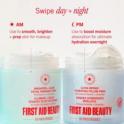 First Aid Beauty Brighten + Glow Facial Radiance Pads – Clean One-Step Exfoliation for Minimalist Vanities, Glycolic + Lactic Pads