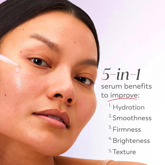 five active ingredients: activated niacinamide, vitamin c, collagen peptide, vitamin e, and alpha hydroxy acid (aha)