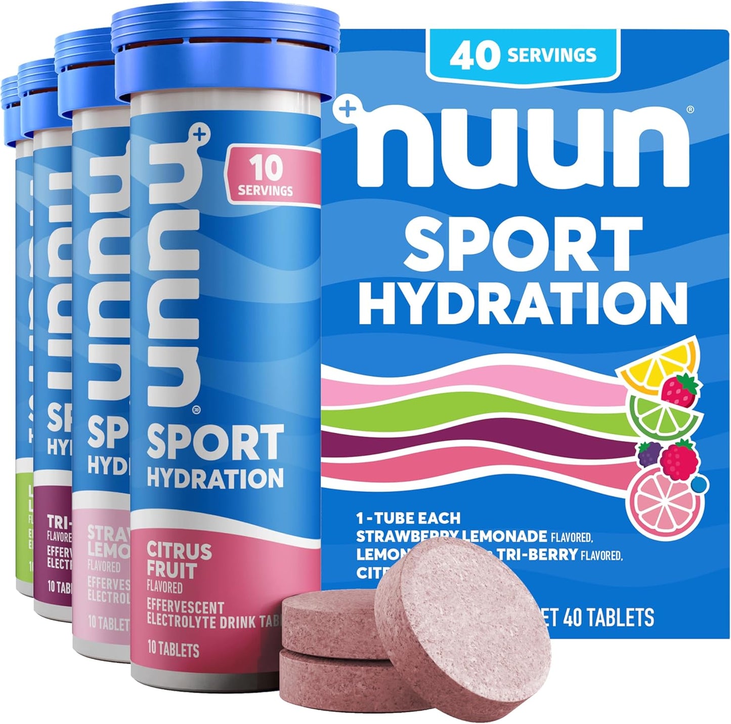 five essential electrolytes per tablet: 300mg sodium, 150mg potassium, 40mg chloride, 25mg magnesium, 13mg calcium