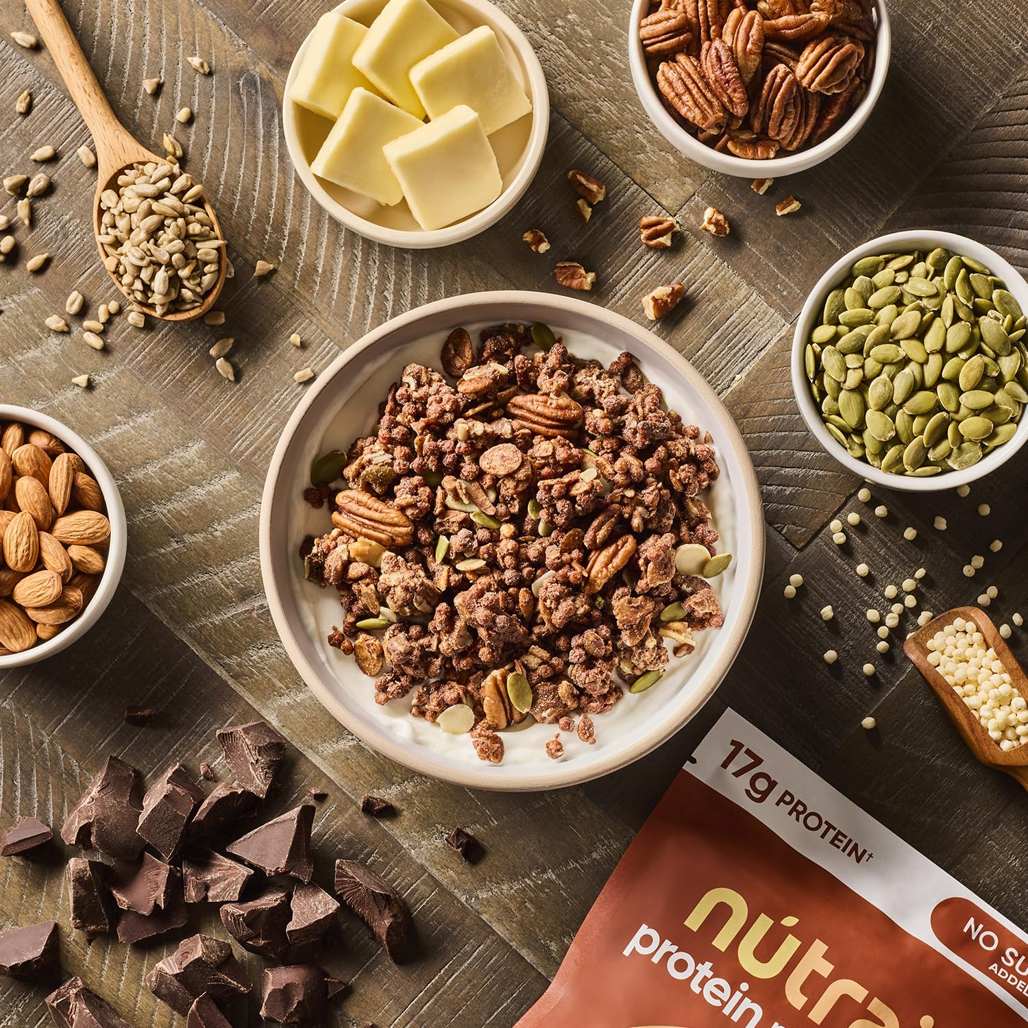 flaked granola form factor that works as cereal, topping, or standalone snack