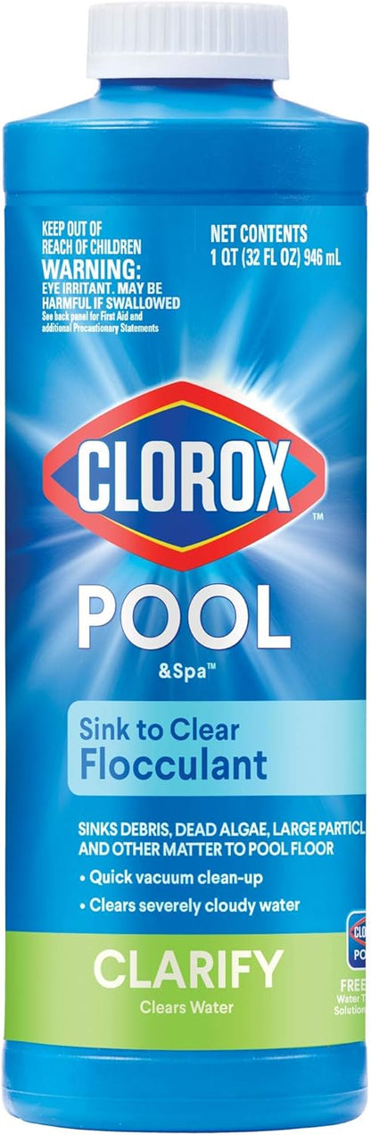 flocculant formula that binds particles and weighs them down to the pool floor