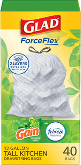 Glad ForceFlex Tall Kitchen Trash Bags, 13 Gallon – Aromatherapy for Daily Cooking, Gain Original Fresh Scent
