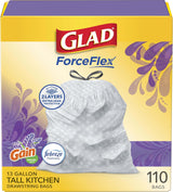 Glad ForceFlex Trash Bags – Lavender Scent for Calmer Cooking Spaces, 13 Gallon Drawstring