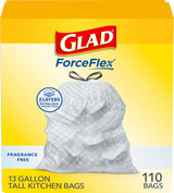 Glad ForceFlex Tall Kitchen Trash Bags – Reinforced Leak-Proof Design for Safe Family Kitchens, 13 Gallon