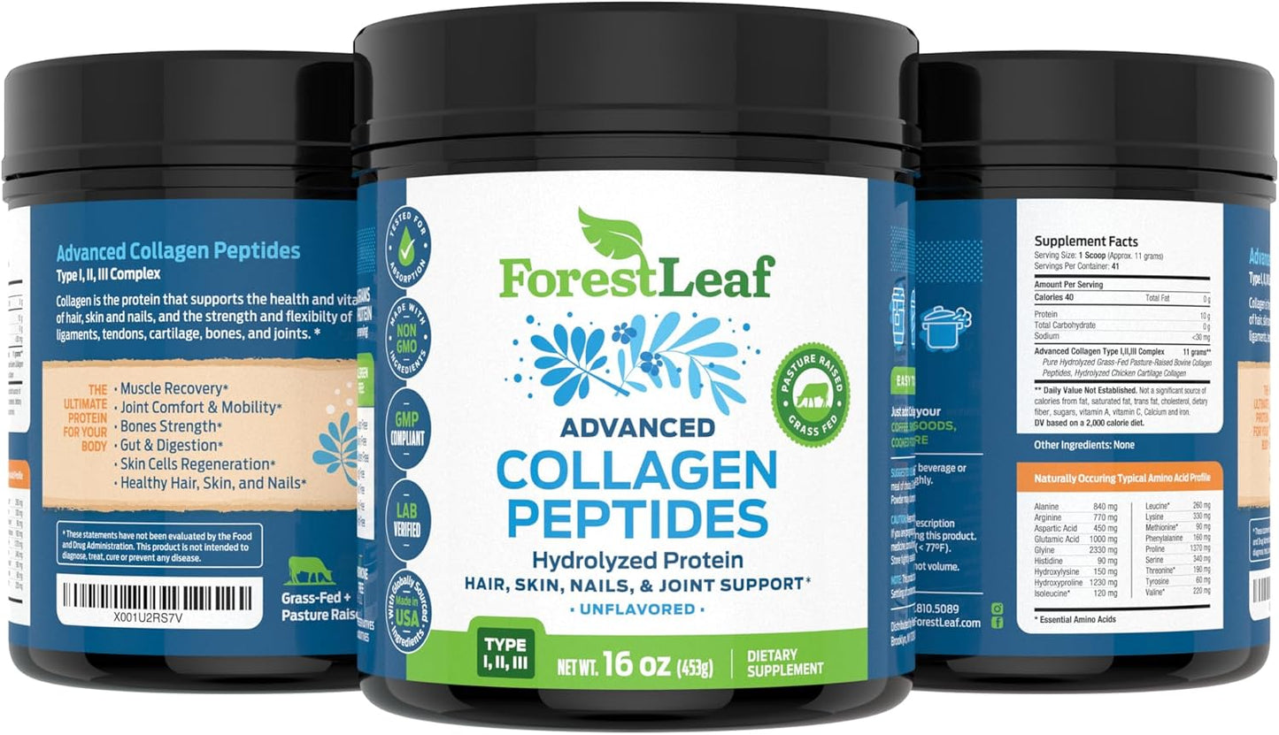ForestLeaf Collagen Peptides Powder - Anti-Aging Beauty Supplement for Women, Daily Self-Care Ritual for Hair Skin and Nails