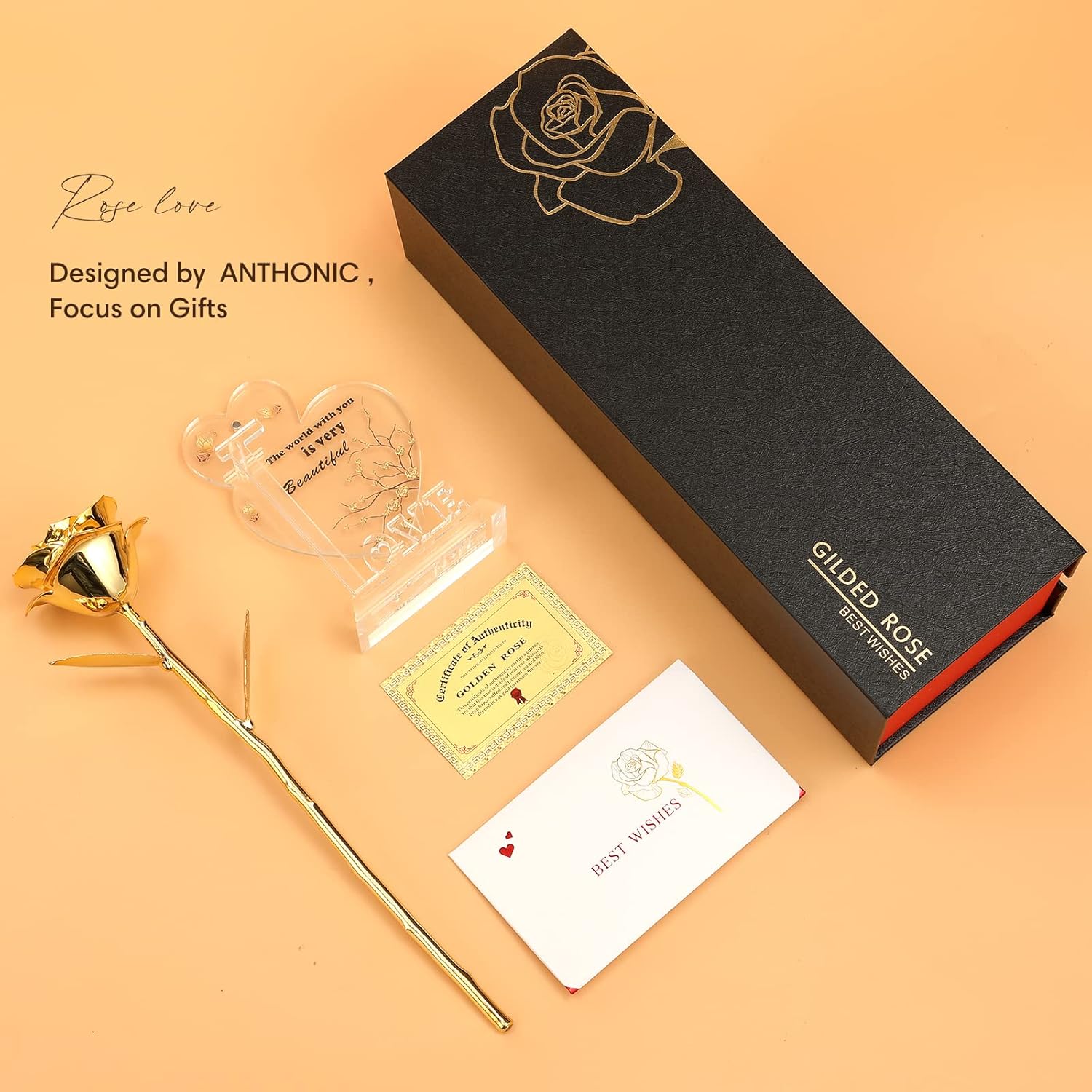 Forever Bloom – Real 24K Gold Dipped Rose in Gift Box, Romantic Valentine's Day Present for Girlfriend and Wife