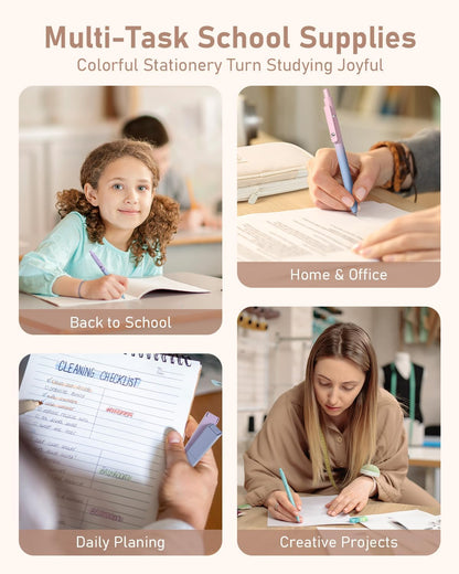 Four Candies Mechanical Pencils and Smudge-Free Gel Pens Bundle – Unique Housewarming and Gift Idea for Stationery Lovers, Pastel Desk Aesthetic