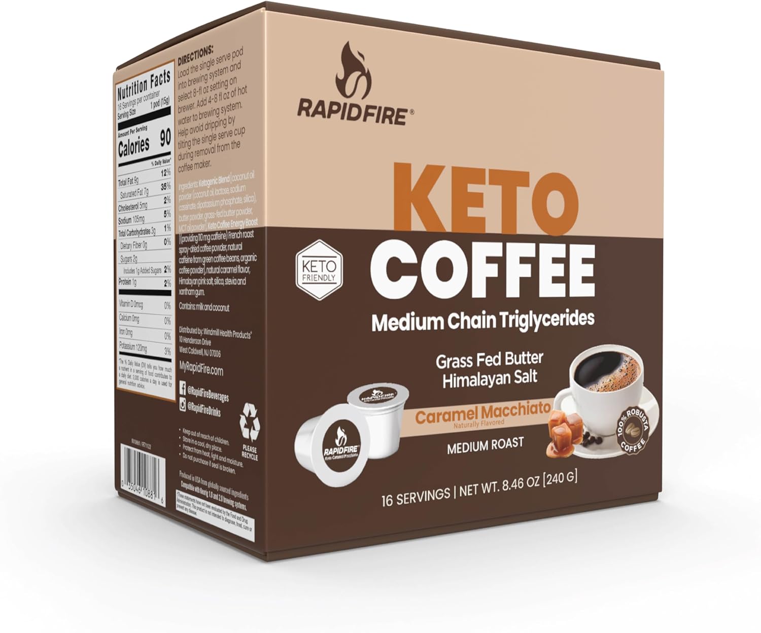 four flavor variants spanning unflavored original to dessert-style caramel macchiato and french vanilla, plus a stronger french roast espresso blend