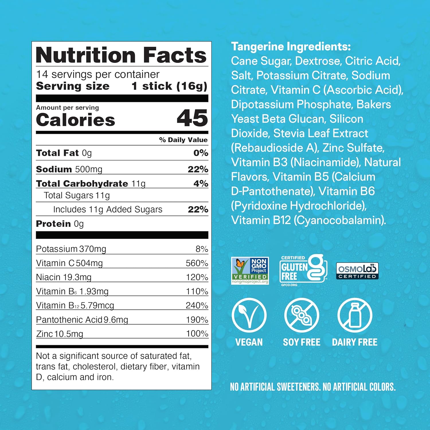 free from artificial sweeteners, artificial colors, gluten, soy, and dairy