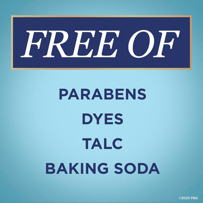 free of parabens, dyes, talc, and baking soda