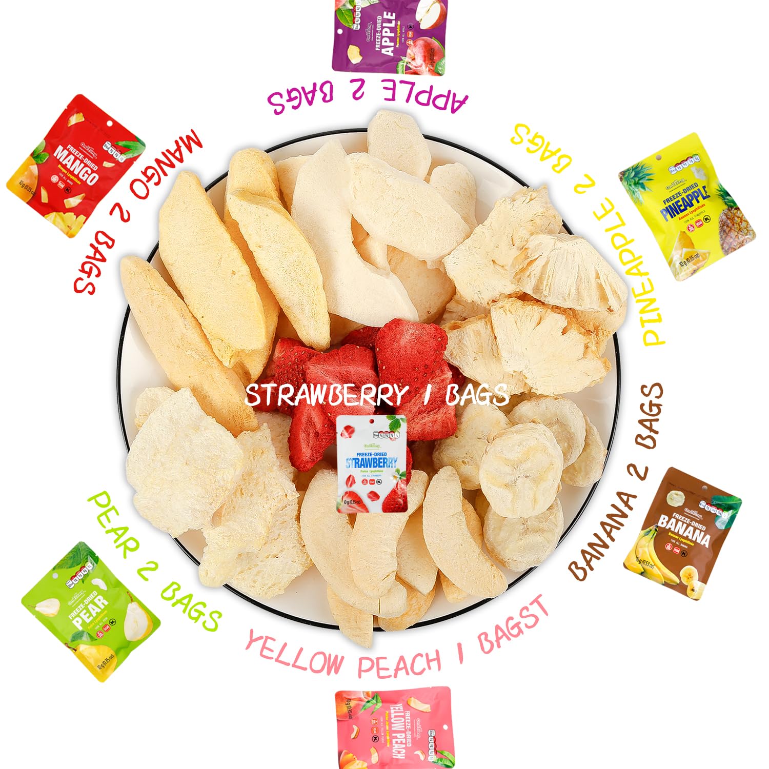 freeze-drying process locks in crispy texture and fruit flavor without refrigeration