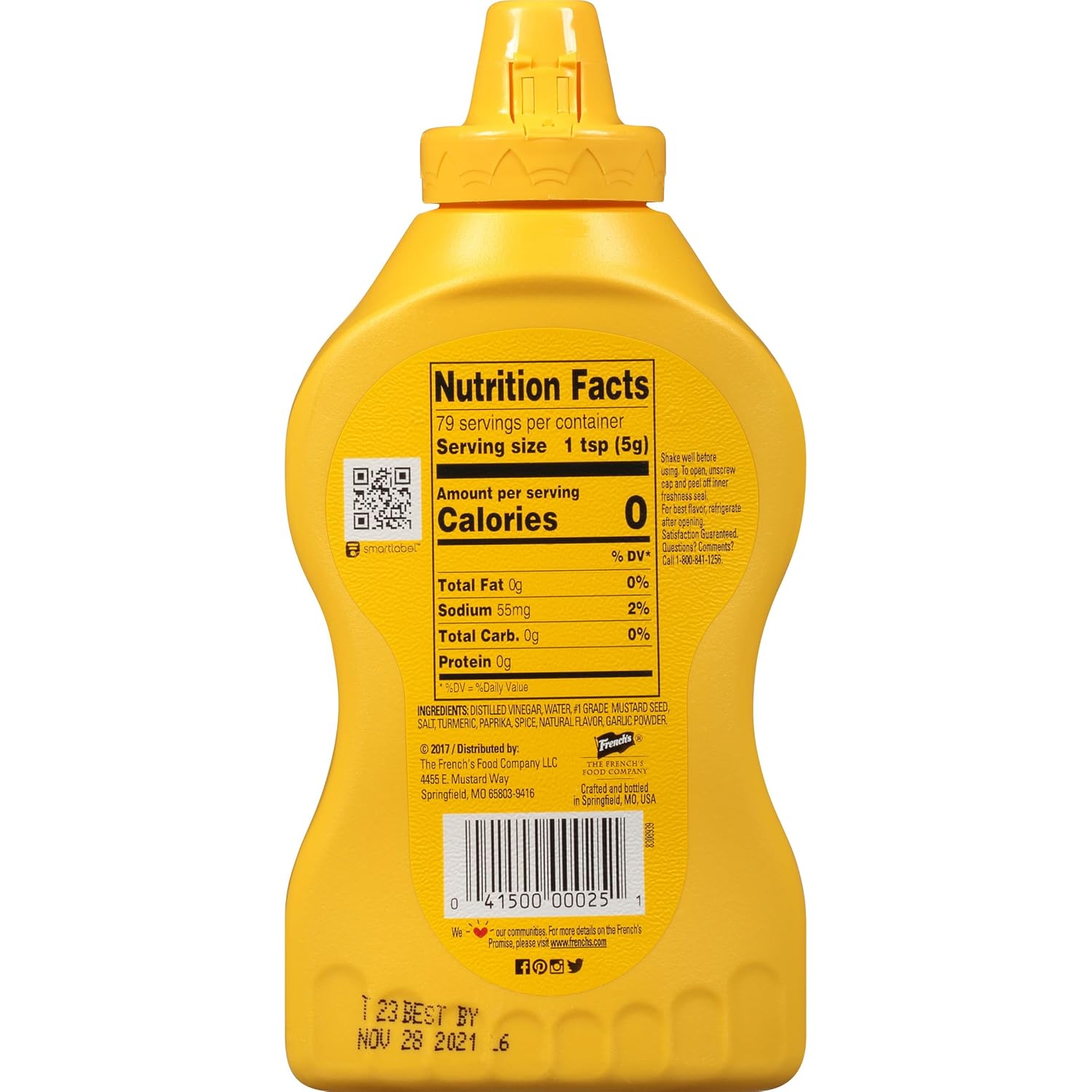 French's Classic Yellow Mustard – Family Lunchbox & Kids' Dinner Table Squeeze Bottle, Gluten Free & No Artificial Flavors, 14 oz