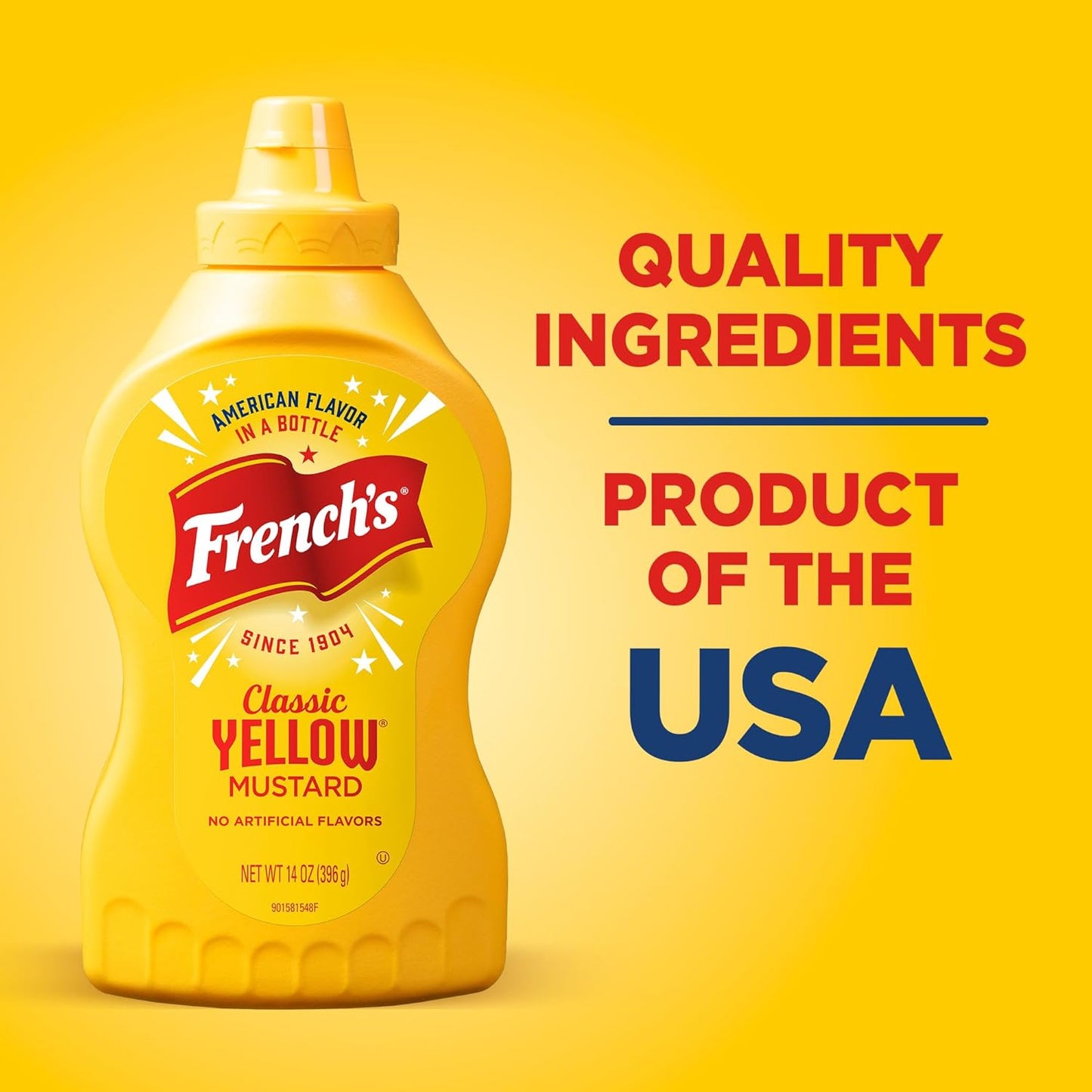 French's Classic Yellow Mustard – Family Lunchbox & Kids' Dinner Table Squeeze Bottle, Gluten Free & No Artificial Flavors, 14 oz