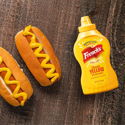 French's Classic Yellow Mustard – Family Lunchbox & Kids' Dinner Table Squeeze Bottle, Gluten Free & No Artificial Flavors, 14 oz