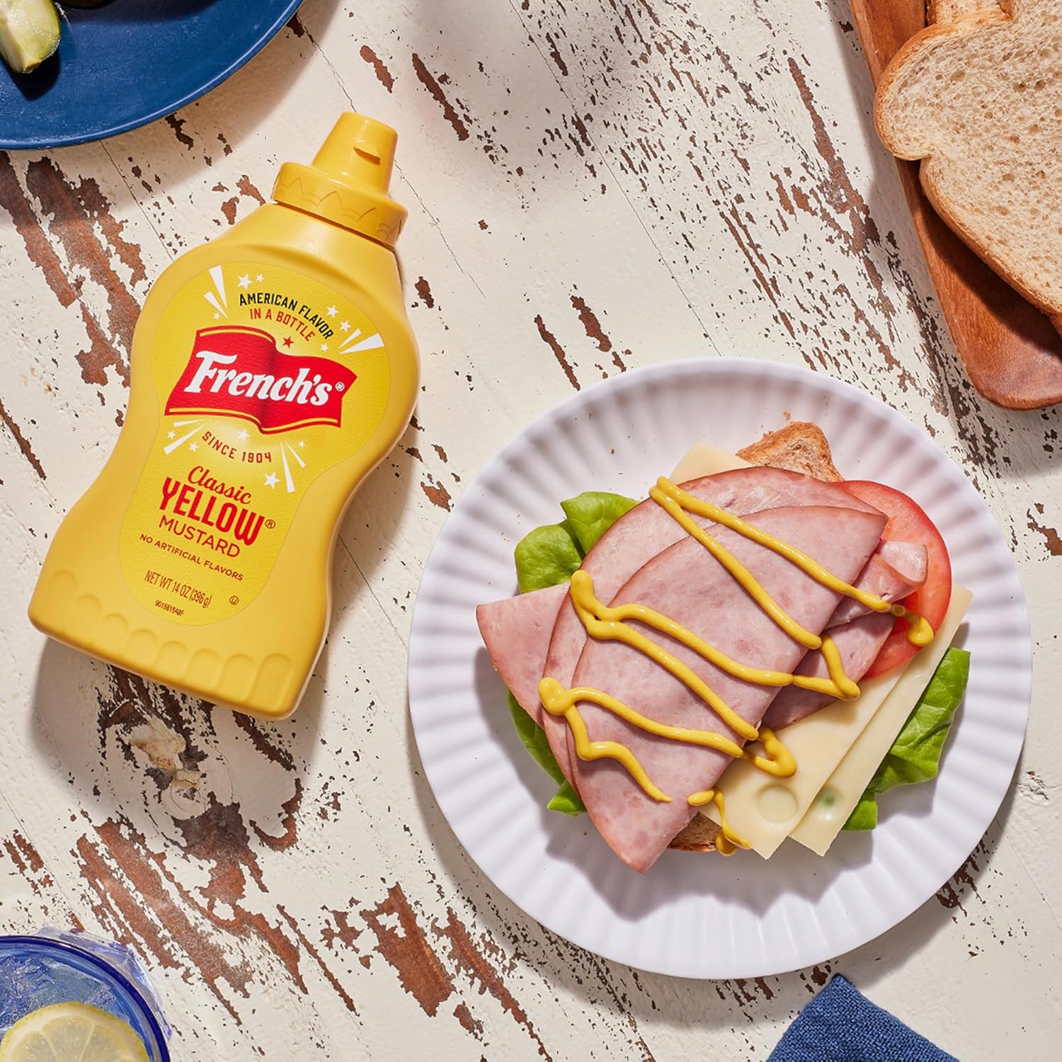 French's Classic Yellow Mustard – Family Lunchbox & Kids' Dinner Table Squeeze Bottle, Gluten Free & No Artificial Flavors, 14 oz