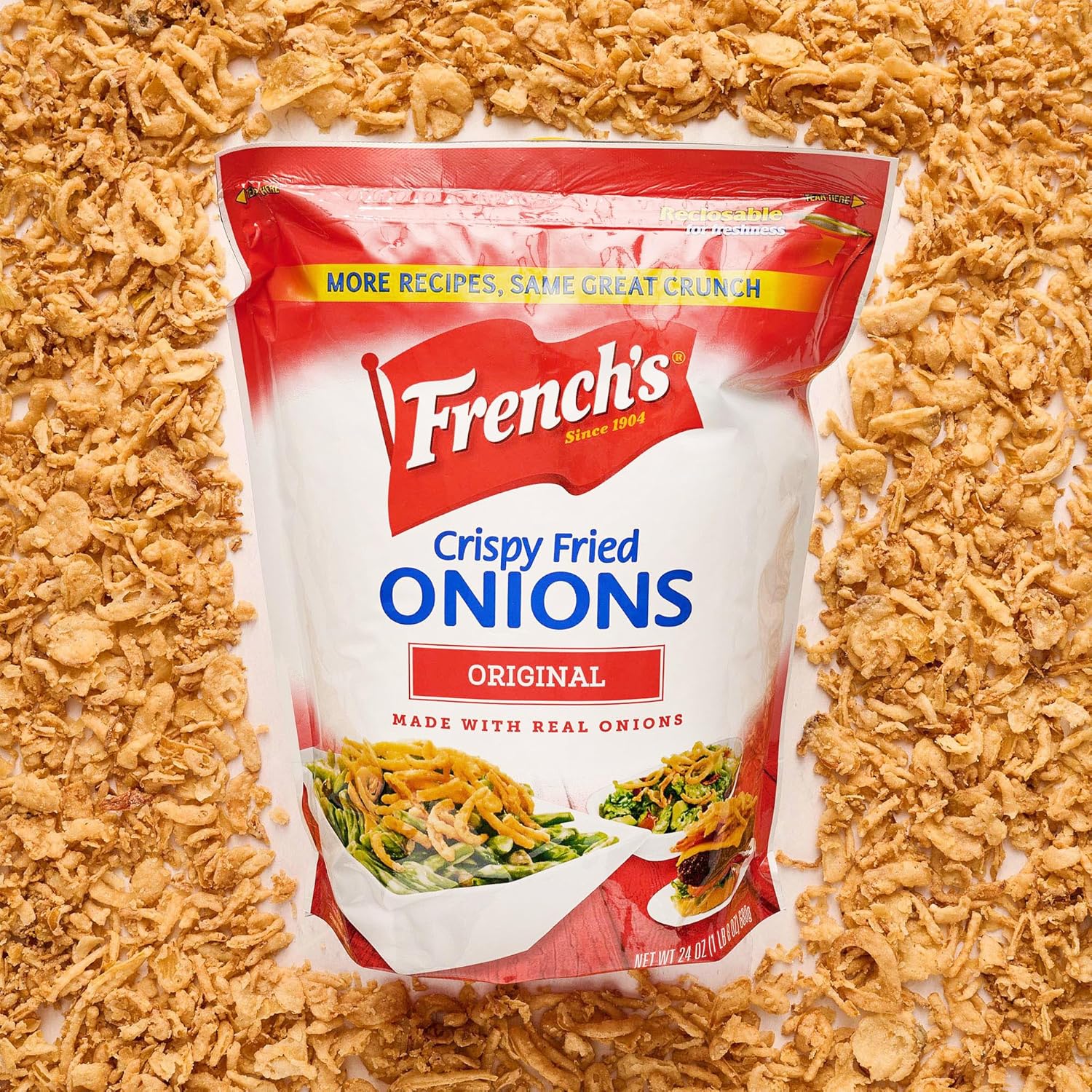 French's Original Crispy Fried Onions 24 oz – Family Favorite Topping for Kid-Approved Dinners
