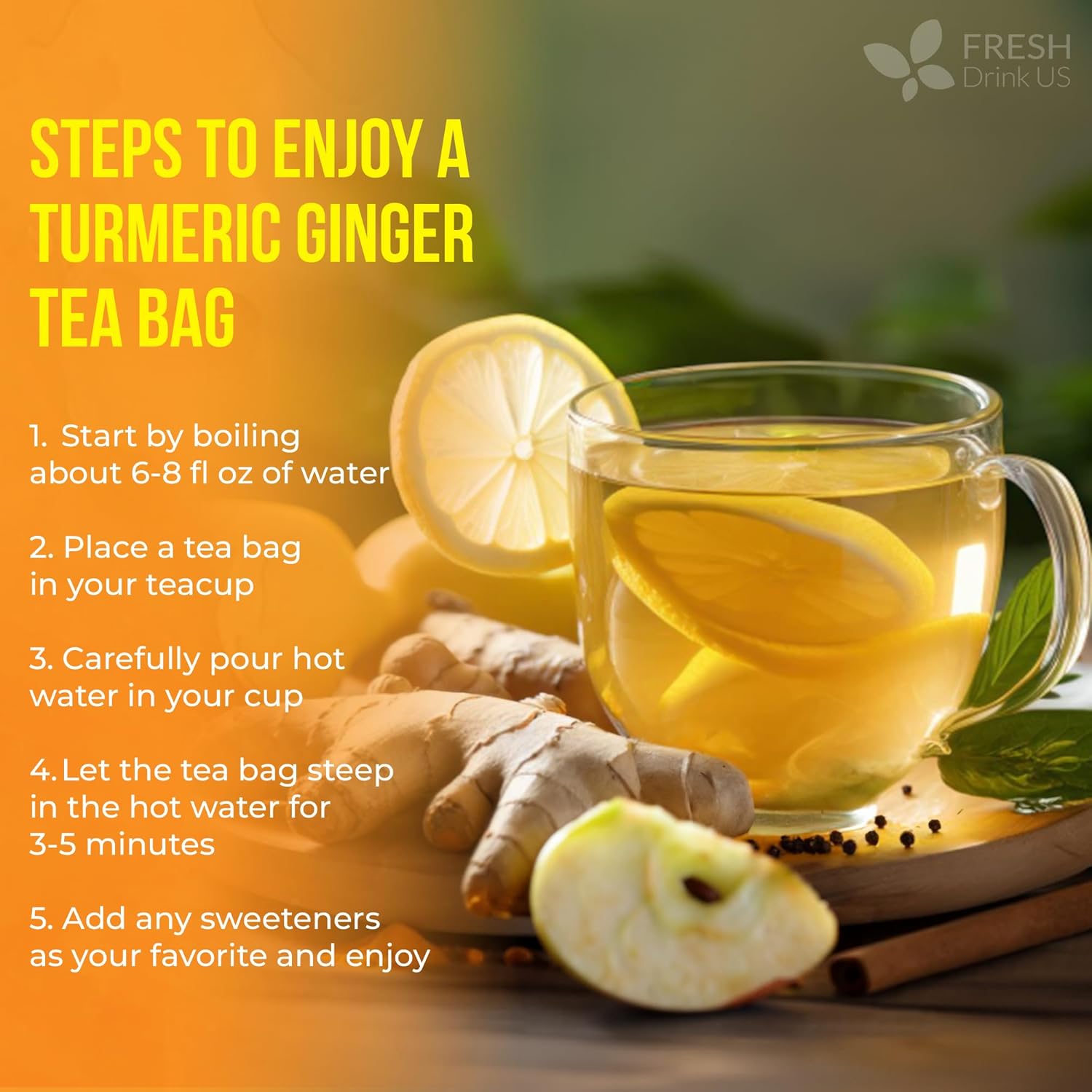 FreshDrinkUS Turmeric Ginger Tea Bags – Nightly Anti-Inflammatory Ritual for Bedroom Wind-Down