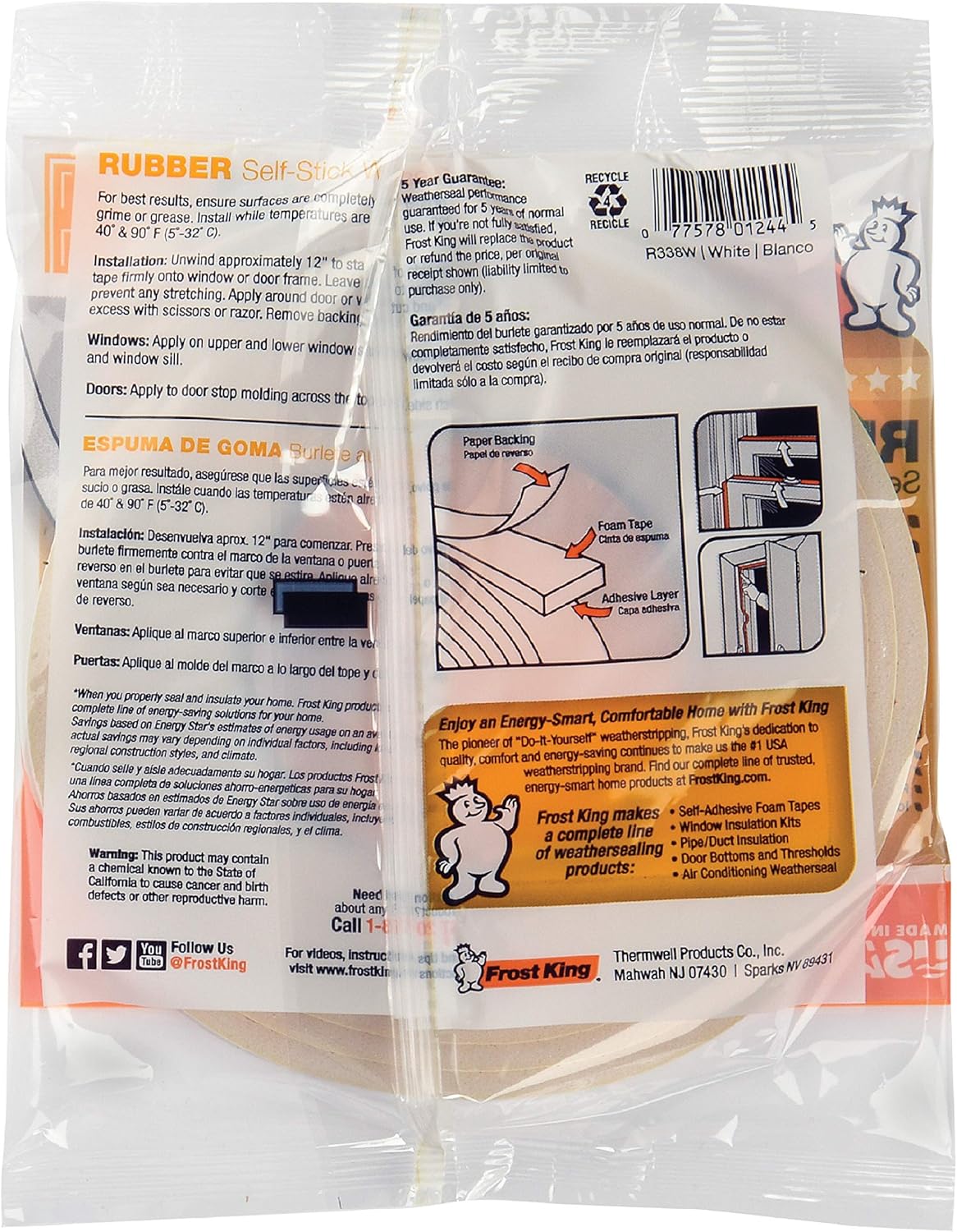 Frost King R338H Self-Stick Rubber Foam Strip for Camping Trailers, Outdoor Cabin Windows, and Patio Storage Sealing