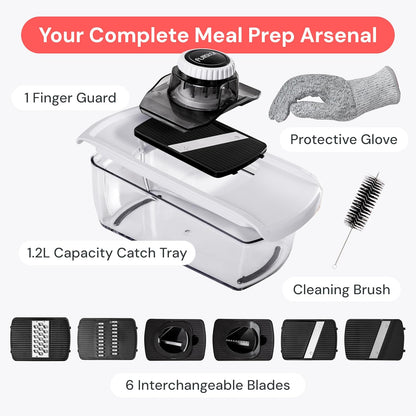 Fullstar Mandoline Slicer with Safety Glove and Fingerguard – Family-Safe Veggie Cutter for Busy Parents, BPA-Free White 6-in-1